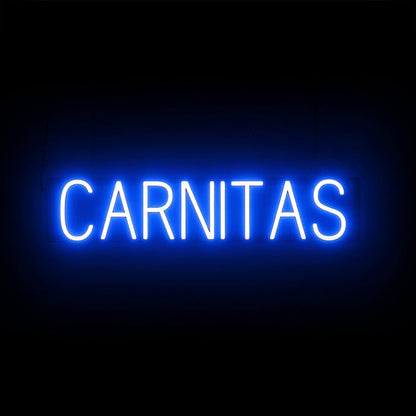 SpellBrite CARNITAS Sign | Mexican Food-Related Sign with Neon Look, Blue LED Light Source | 30.0" x 6.3"