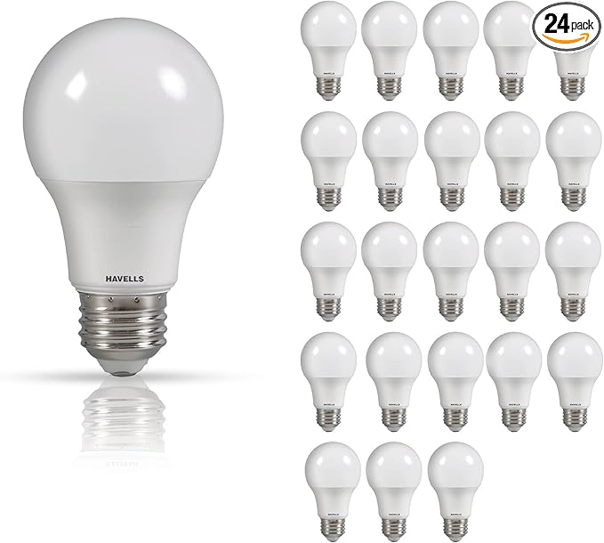 Havells Adore A19 Dimmable LED Bulb, 9W, 60W Equivalent, E26 Medium Base, 2700K Warm White, 810 Lumens, Pack of 24