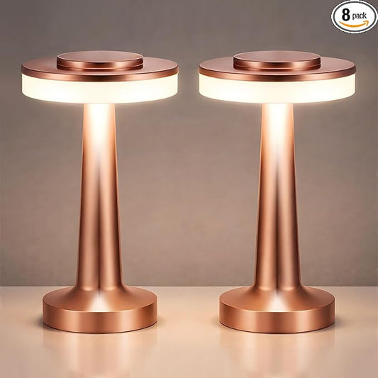 VIHOSE Cordless Table Lamps LED Portable Rechargeable Table Lamp with Touch Sensor 3 Color Dimming up to 15 Hours Battery Desk Light for Restaurant Nursery Living Room(Rose Gold,8 Pcs)
