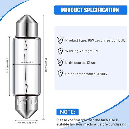 20 Pcs Xenon Festoon Light Bulb Clear Double Ended Festoon Bulb Marine Festoon Bulb 12V Standard Miniature 6411 Bulb for Mantel, Shelves, Bookcase, Refrigerator, Car Tail Light, Dome Light (10W)