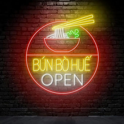 Bun Bo Hue Open Neon Sign, 23" Bun Bo Hue Led Sign, Vietnam Food Neon Led Light, Kitchen Vietnamese Restaurant Wall Decor
