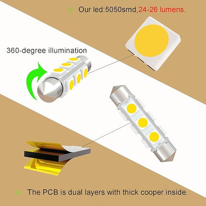 360 deg 42mm DC 24V 561 Led Bulb Natural White,562 567 566 212-2 LED Festoon Bulb for Truck Interior Reading Map Glove box Lights Non Polarity(Pack 6)