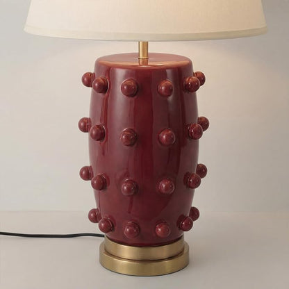 Modern Ceramic Linden Table Lamp - 30" White Ball Farmhouse Design, Classic Nightstand Large Linden Lamp Tapered Drum Shade for Living Room, Bedroom, Office, and Home （Wine Red）