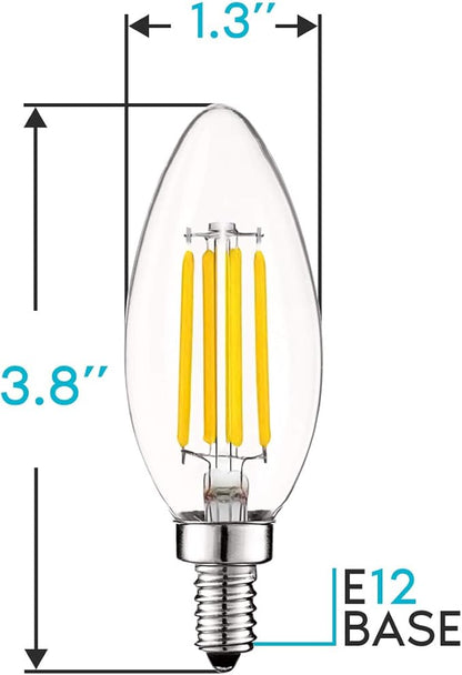 LUXRITE Vintage Candelabra LED Bulb 60W Equivalent, 550 Lumens, 3500K Natural White, Chandelier Light Bulbs 5W, Dimmable, Clear Glass, Filament Candle Bulbs, UL Listed, E12 Base (16 Pack)