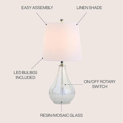 JONATHAN Y JYL1024B Mona 20.5" Mini LED Table Lamp, Modern, Contemporary, Elegant, Office, Living Room, Family Room, Dining Room, Bedroom, Hallway, Foyer, Mosaic White