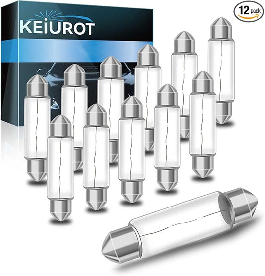 Keiurot Under Cabinet Light Bulbs T3 42MM Festoon Light Bulb, UnderCabinet Bulb 12V 10W Xenon Festoon Bulbs Boat Marine Ceiling Bath Lights 2700K,12Pack