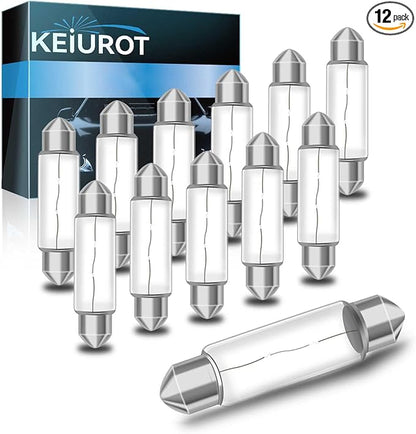 Keiurot Under Cabinet Light Bulbs T3 44MM Festoon 12V 10W Bulb, UnderCabinet Bulb Xenon Festoon Bulbs for Kitchen Boat Marine Ceiling Light Bath2700K,12Pack