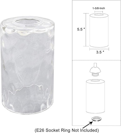 2 Pack Clear Water Ripple Glass Shade, Cylinder Light Fixture Replacement Globe or Cover with 1-5/8-Inch Fitter for Wall Sconce Chandelier Pendant Light, G0002
