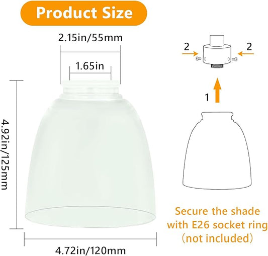 5 Pack Clear Glass Shade Replacements, Ceiling Fan Light Covers Glass Globes Lampshades for Chandelier, 4.92"High, 4.72"Diameter, 1.65 "Fitter, High Transmittance Bell Shaped Glass Shades