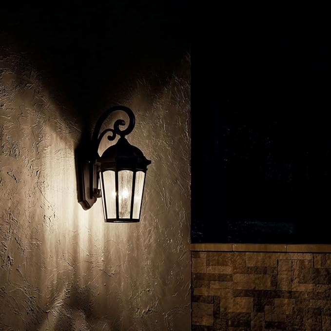 Kichler Courtyard 26.5" 3 Light Outdoor Wall Light with Clear Seeded Glass in Rubbed Bronze