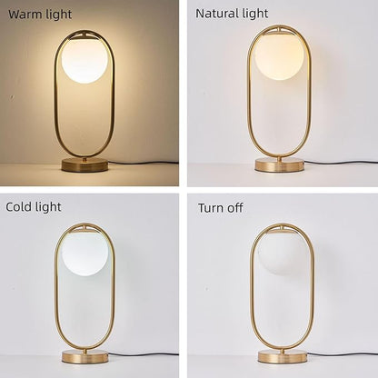 Mid Century Modern Table Lamp White Glass Shade Nightstand Lamp Small Gold Table Lamp for Bedside Bedroom Living Room Office