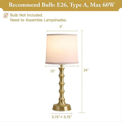 24" Gold Table Lamps Set of 2 with White Shade, Modern Small Bedroom & Nightstand Lights for Living Room & End Table