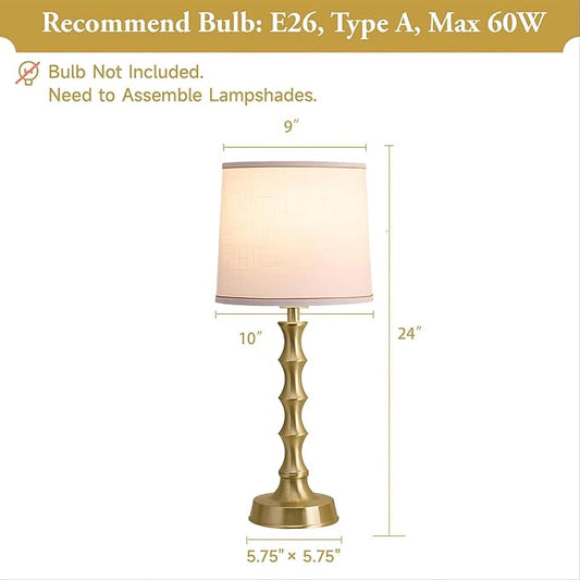 24" Gold Table Lamps Set of 2 with White Shade, Modern Small Bedroom & Nightstand Lights for Living Room & End Table