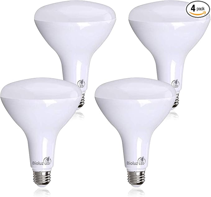 Bioluz LED 4 Pack BR40 LED Light Bulbs - Brightest Dimmable Instant ON Warm White 2700K 120W Equivalent Using 16W 1400 Lumen High CRI Indoor Floodlight Bulb Smooth UL Listed FCC RoHS Compliant