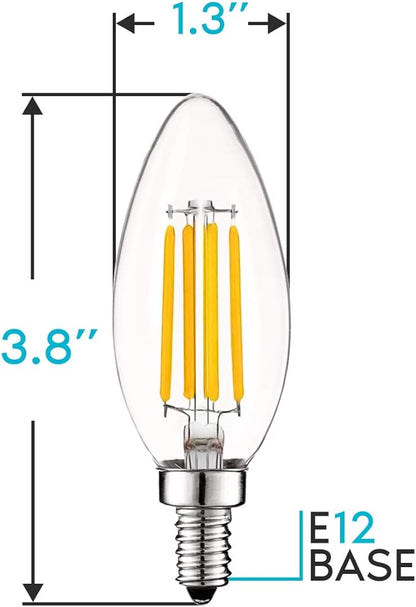 LUXRITE Vintage Candelabra LED Bulb, 60W Equivalent, 550 Lumens, 2700K Warm White, Dimmable, Clear Glass, Filament LED Candle Bulbs, UL Listed, E12 Base (12 Pack)