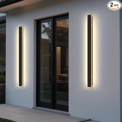 Modern Outdoor Wall Light, 31.5Inch Black LED Dimmable IP65 Waterproof with Remote Outdoor Linear Wall Sconces Exterior Lighting Fixture Porch Wall Light for House, Front Door, Garage