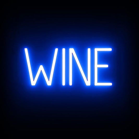 SpellBrite WINE Sign | Wine-Related Sign with Neon Look, Blue LED Light Source | 15.8" x 6.3"