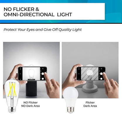 Hizashi Vintage LED Light Bulb Dimmable, 6W Equivalent 60W, 5000k Daylight, E26 Base Led Edison Bulbs, 700LM, High CRI 95+ Eye Protection, Clear Glass, Pack of 24