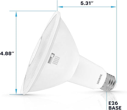 LUXRITE PAR38 LED Flood Light Bulb, 90W Equivalent, 5 Color Selectable 2700K-5000K, 1200 Lumens, 13W, Dimmable LED Spotlight Bulb, Damp Rated, ETL Listed, E26 Base - Indoor Outdoor (6 Pack)