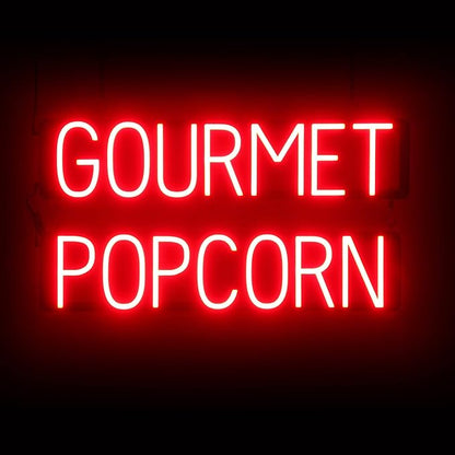 SpellBrite GOURMET POPCORN Sign | Treat-Related Sign with Neon Look, Red LED Light Source | 28.8" x 15.0"