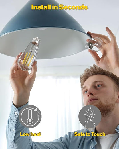 Sunco 12 Pack Vintage LED Edison Bulbs, 75W Equivalent 8.5W, 1000 LM Dimmable ST58 Filament, ST18 3000K Warm White, E26 Medium Base, Clear Glass Light Bulbs
