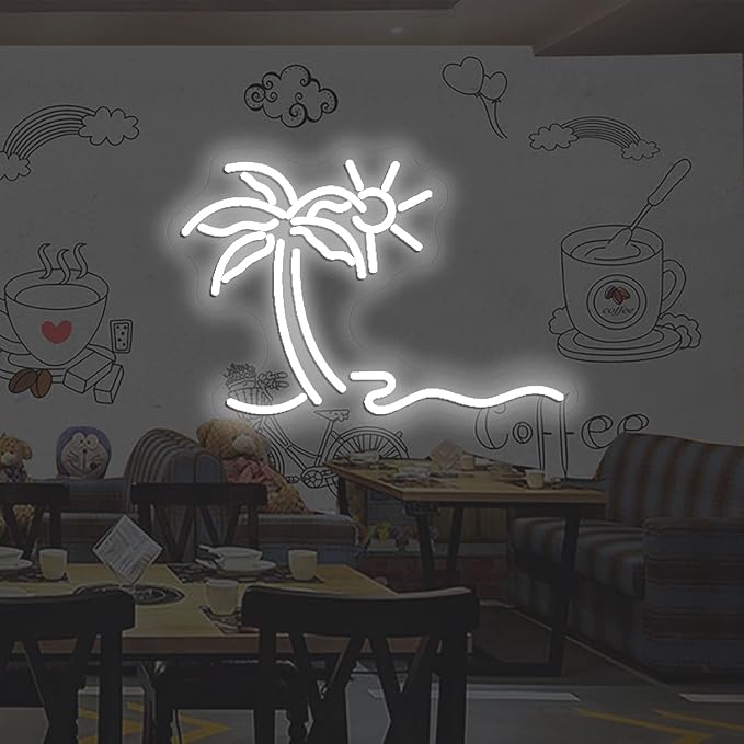 Palm Tree Shaped Neon Night Light Green Neon Signs USB Hanging Wedding Sign Novelty Wall Decorative Neon Signs for Birthday Christmas Party Kids Room Living Room Bedroom, 24 * 16.6 inches