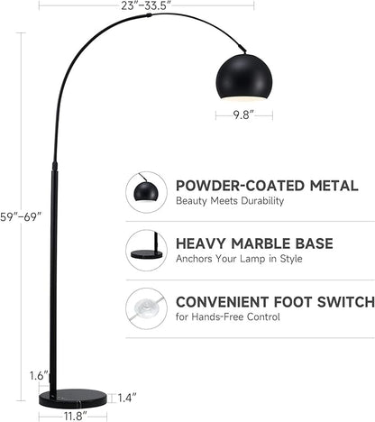 CO-Z Modern Arc Floor Lamp 69", Arch Floor Lamps with LED Bulb, Inner White Metal Shade and Marble Base, Contemporary Standing Light for Living Room Couch Sofa