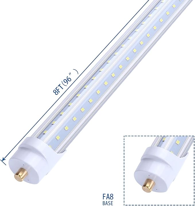 T8 V Shaped 8FT LED Tube Light,Need Bypass Ballast,65W Single Pin FA8 Base, 7800LM, 5000K Daylight White 8 Foot (Replace150W Fluorescent Bulbs),Dual-Ended Power AC 85-277V 4 Pack …