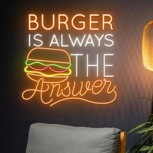 Burger Is Always The Answer Neon Sign, 22" Burger Led Sign, Fast Food Restaurant Decor, Hamburger Lover Gifts, Burger Wall Art