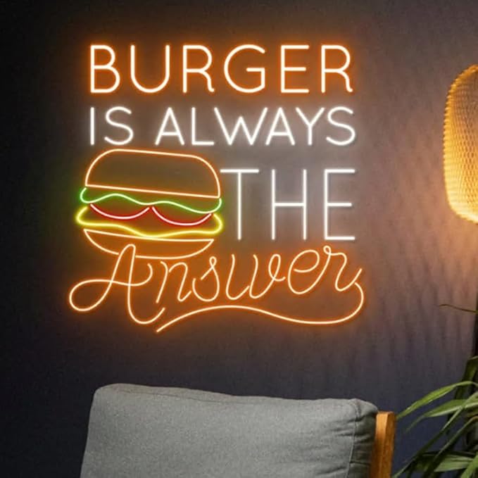 Burger Is Always The Answer Neon Sign, 22" Burger Led Sign, Fast Food Restaurant Decor, Hamburger Lover Gifts, Burger Wall Art