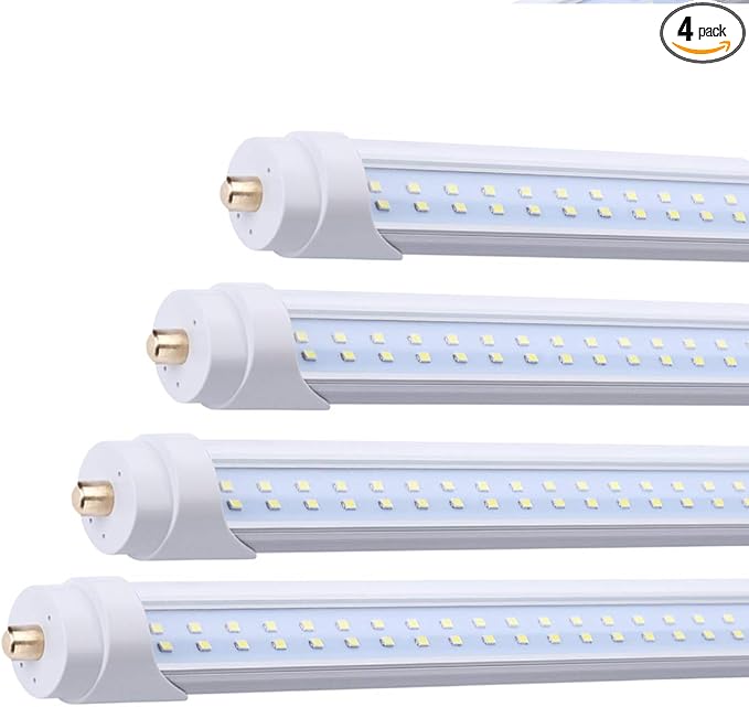 SOMLIGHT 8 Foot LED Bulb,65W 7800lm 6000K, 8FT T8 T10 T12 LED Tube Lights, FA8 Single Pin LED Double Row Lights, Clear Cover, 8 Feet LED Bulbs to Replace Fluorescent Light Bulbs (4Pack)
