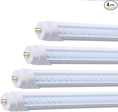 SOMLIGHT 8 Foot LED Bulb,65W 7800lm 6000K, 8FT T8 T10 T12 LED Tube Lights, FA8 Single Pin LED Double Row Lights, Clear Cover, 8 Feet LED Bulbs to Replace Fluorescent Light Bulbs (4Pack)
