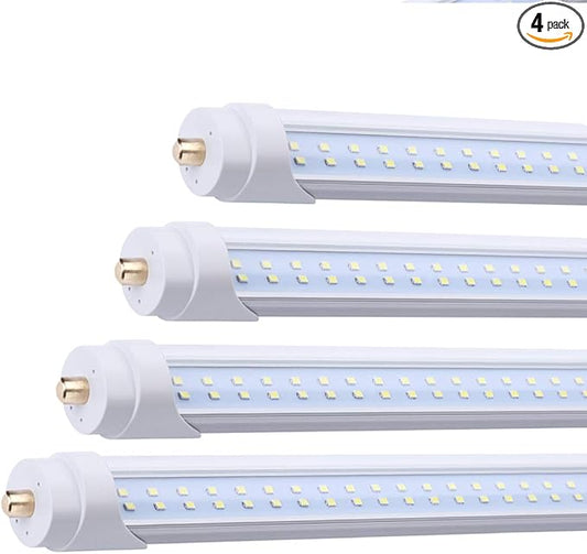SOMLIGHT 8 Foot LED Bulb,65W 7800lm 6000K, 8FT T8 T10 T12 LED Tube Lights, FA8 Single Pin LED Double Row Lights, Clear Cover, 8 Feet LED Bulbs to Replace Fluorescent Light Bulbs (4Pack)