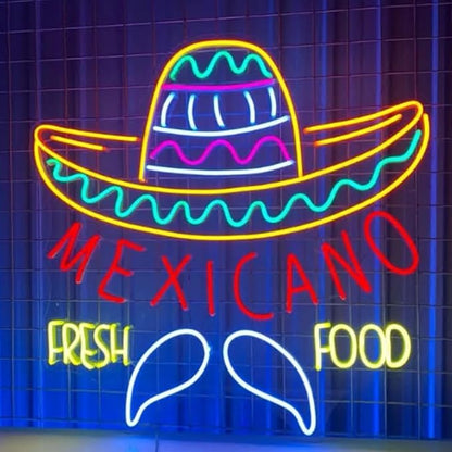 Mexicano Fresh Food Led Sign,23inches Mexican Food Neon Wall Decor, Mexican Restaurant Open Wall Art