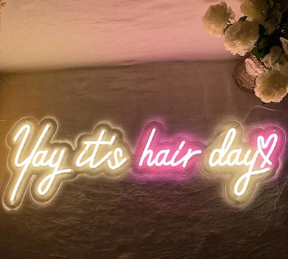 Yay It's Hair Day Heart Custom Hair Salon LED Neon Sign Night Light Wall Barber Shop Beauty Room Studio Sign Decor Wedding Decoration Size:20inch