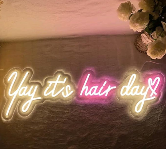 Yay It's Hair Day Heart Custom Hair Salon LED Neon Sign Night Light Wall Barber Shop Beauty Room Studio Sign Decor Wedding Decoration Size:20inch