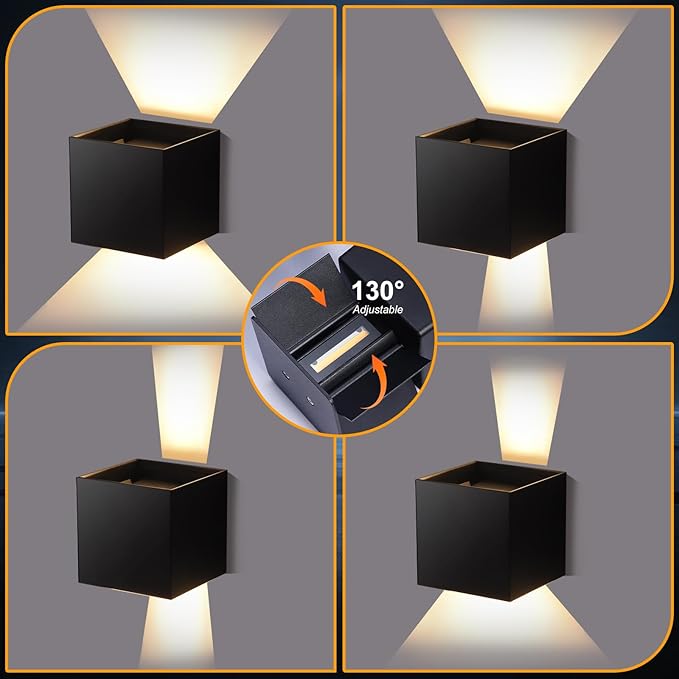 2 Pack Outdoor Wall Lights Fixture 20W,3000K Exterior Modern Front Porch Sconces Hardwired Wall Mount Up Down Lighting for Patio Fence Hallway Entrance
