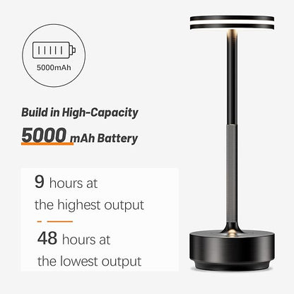 Hapfish Rechargeable Cordless Table Lamps, 5000mAh Battery Operated Lamp, 3 Color Modes, Dimmable, LED Table Lamps for Living Room,Outdoor, Dinner,Patio,Restaurant – Black