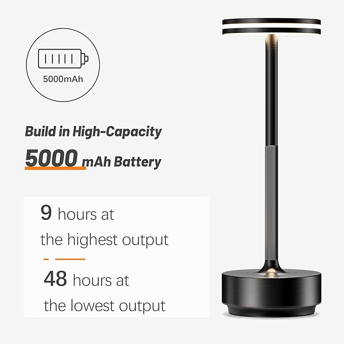 Hapfish 2 Pack Cordless Table Lamps Rechargeable, 5000mAh Battery Powered Lamp, 3 Color Modes, Dimmable, LED Table Lamps for Living Room,Outdoor, Dinner,Patio,Restaurant – Black