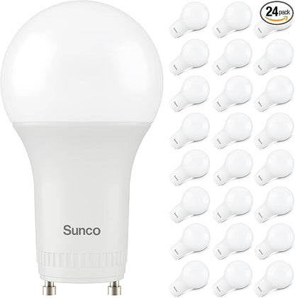 Sunco 24 Pack GU24 LED Bulb A19, 2 Prong Light Bulbs, 800 LM, 9W (60W Equivalent), 2700K Soft White, Dimmable, Twist & Lock GU24 Pin Base, CRI91, Instant On UL