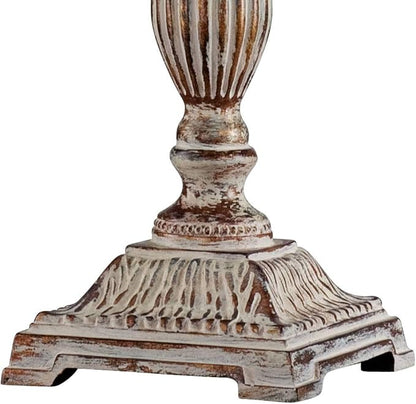 Regency Hill Shabby Chic French Country Cottage Table Lamp 28" Tall Antique White Washed Petite Artichoke Font Beige Fabric Bell Shade for Living Room Bedroom House Bedside Nightstand Home