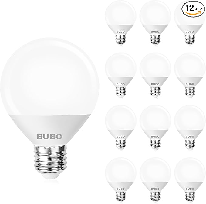 BUBO Vanity Light Bulbs 60 Watt Equivalent, Bathroom Light Bulbs Cool White 4000K, G25 Globe Round Light Bulb 800 Lumens, E26 Medium Base, 7W, Non-Dimmable, 12 Pack