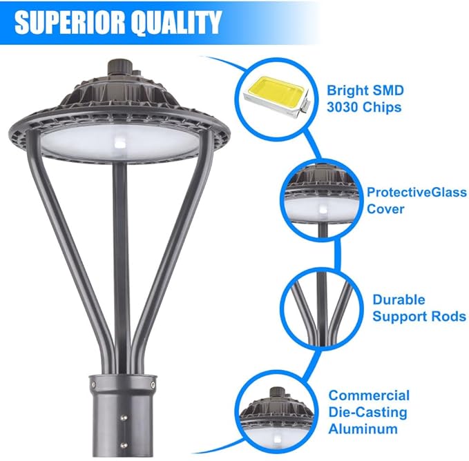 LED Post Top Light 75/100/150W Adjustable 19500 LM 3000/4000/5000K LED Circular Area Light Outdoor Pole Lights with Photocell, IP67 Parking Lot Lights Fixture Commercial Lighting, 100-277V