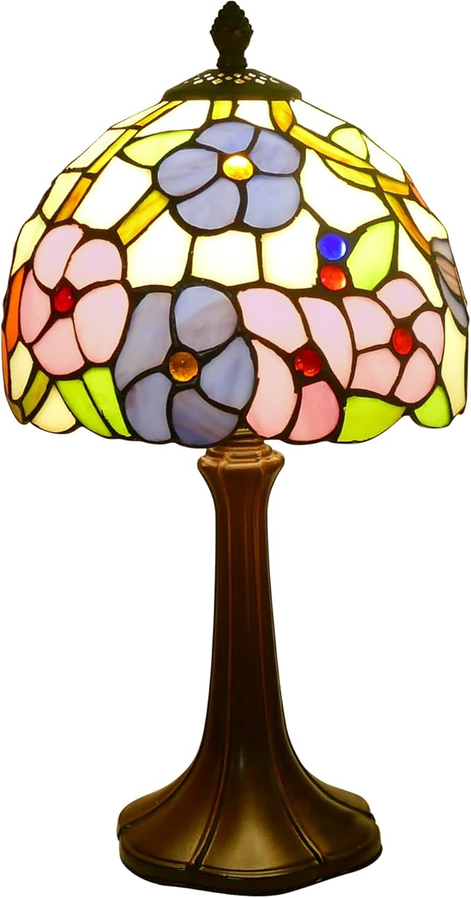 Tiffany Lamp Morning Glossy Stained Glass Table Lamp 8x8x15 Inches Flower Style Desk Reading Light Decor for Beside Bedroom Living Room Home Office