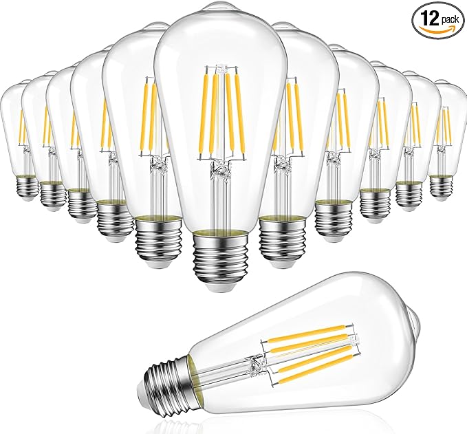 LVWIT 12 Pack ST21 LED Filament Bulb 7W(60 Watt Equivalent) Dimmable 2700K Warm White Vintage Edison Light Bulb E26 Medium Base