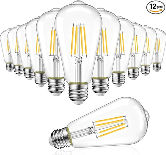 LVWIT 12 Pack ST21 LED Filament Bulb 7W(60 Watt Equivalent) Dimmable 2700K Warm White Vintage Edison Light Bulb E26 Medium Base