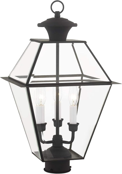 Livex Lighting 2384-04 Westover 3 Light Outdoor Black Finish Solid Brass Wall Lantern with Clear Beveled Glass, 22" x 12" x 22"