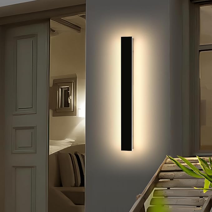 47inch Modern LED Wall Light, 3 Color Lights 3000K/4500K/6000K, IP65 Waterproof Outdoor Light Fixture, Black Aluminum Minimalist Exterior Wall Sconce for Patio, Garden, Garage, Porch