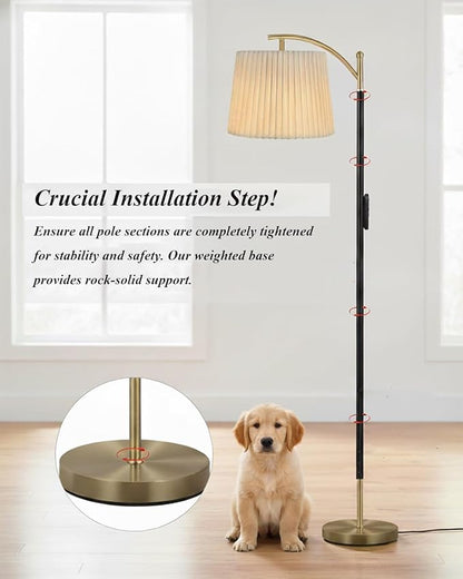 Etto Modern Dimmable Floor Lamp with Fabric & Pleated Shades, Remote & Touch Control, Adjustable Brightness & Color Temperatures, Tall Standing Lamp for Living Room Bedroom Office (Black Gold)
