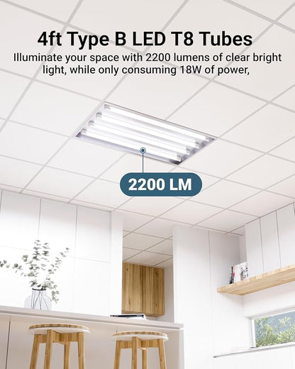 Sunco 50 Pack T8 LED Bulbs 4 Foot, Tube Light Bulbs Ballast Bypass, 48 Inch Fluorescent Replacement, 2200 LM, 18W, 6000K Daylight Deluxe, Single Ended Power, Type B, Clear Lens UL
